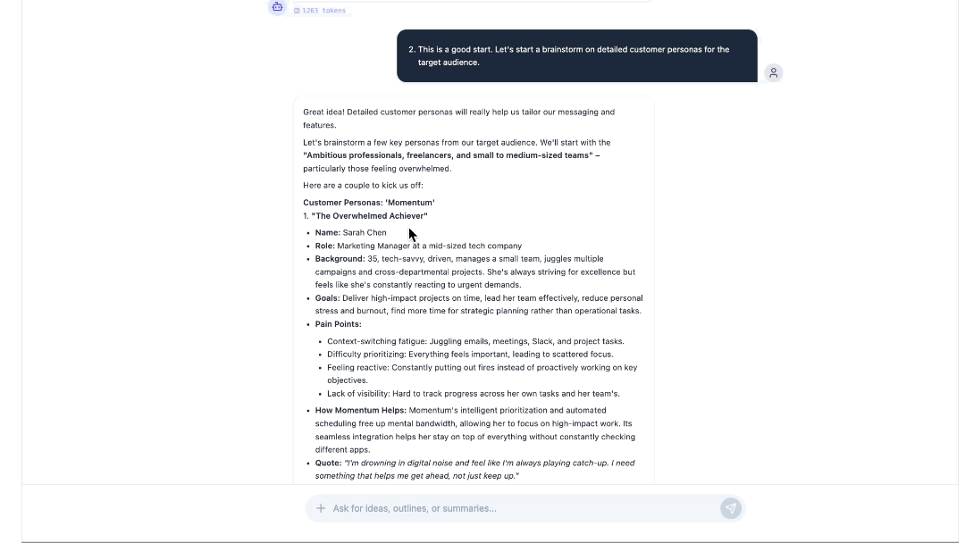 The 'Branch and Fold' prototype in action. A sandboxed 'Brainstorming Active' session has its own self-contained token count, keeping the main conversation clean and focused