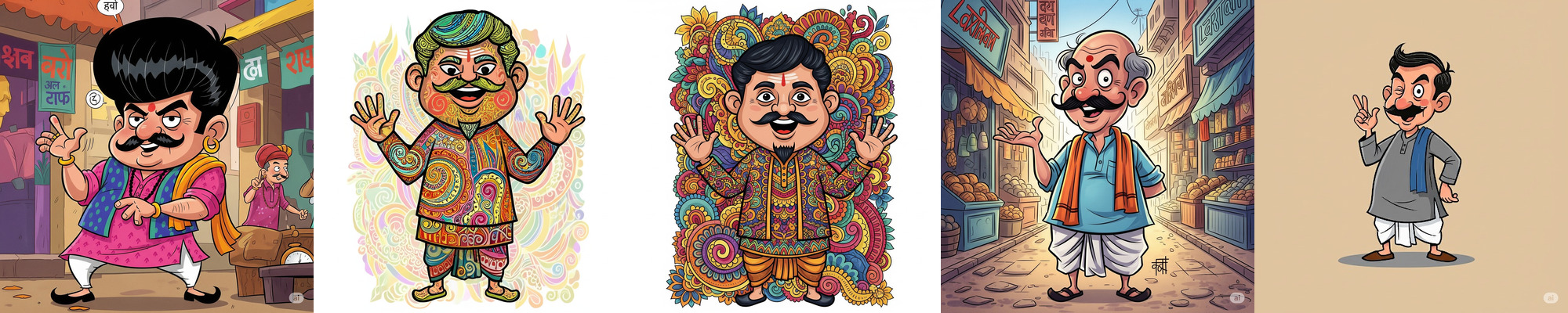 A collage showing the evolution of the UncleJi character from AI-generated concepts to the final design.