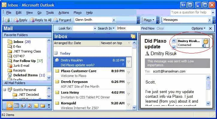 Plaxo Outlook integration
